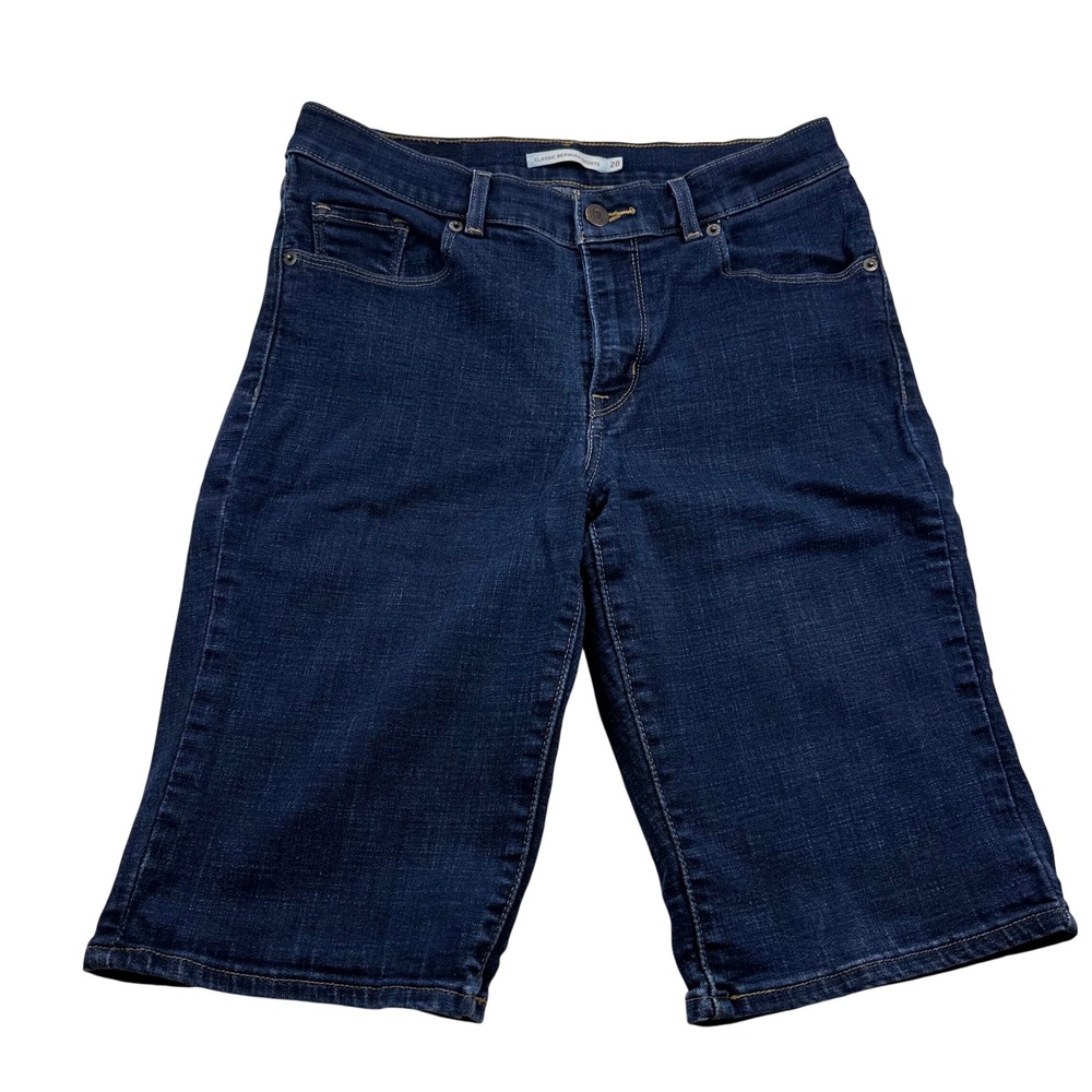 Levis Classic Bermuda Shorts Womens 28 Dark Wash Denim Stretch Knee Length 06690